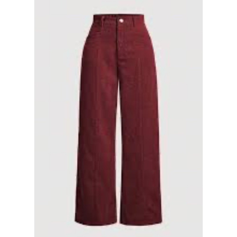 Shein Corduroy Pants Sz XS Burgundy Womens Straight Leg High Rise pockets Preppy